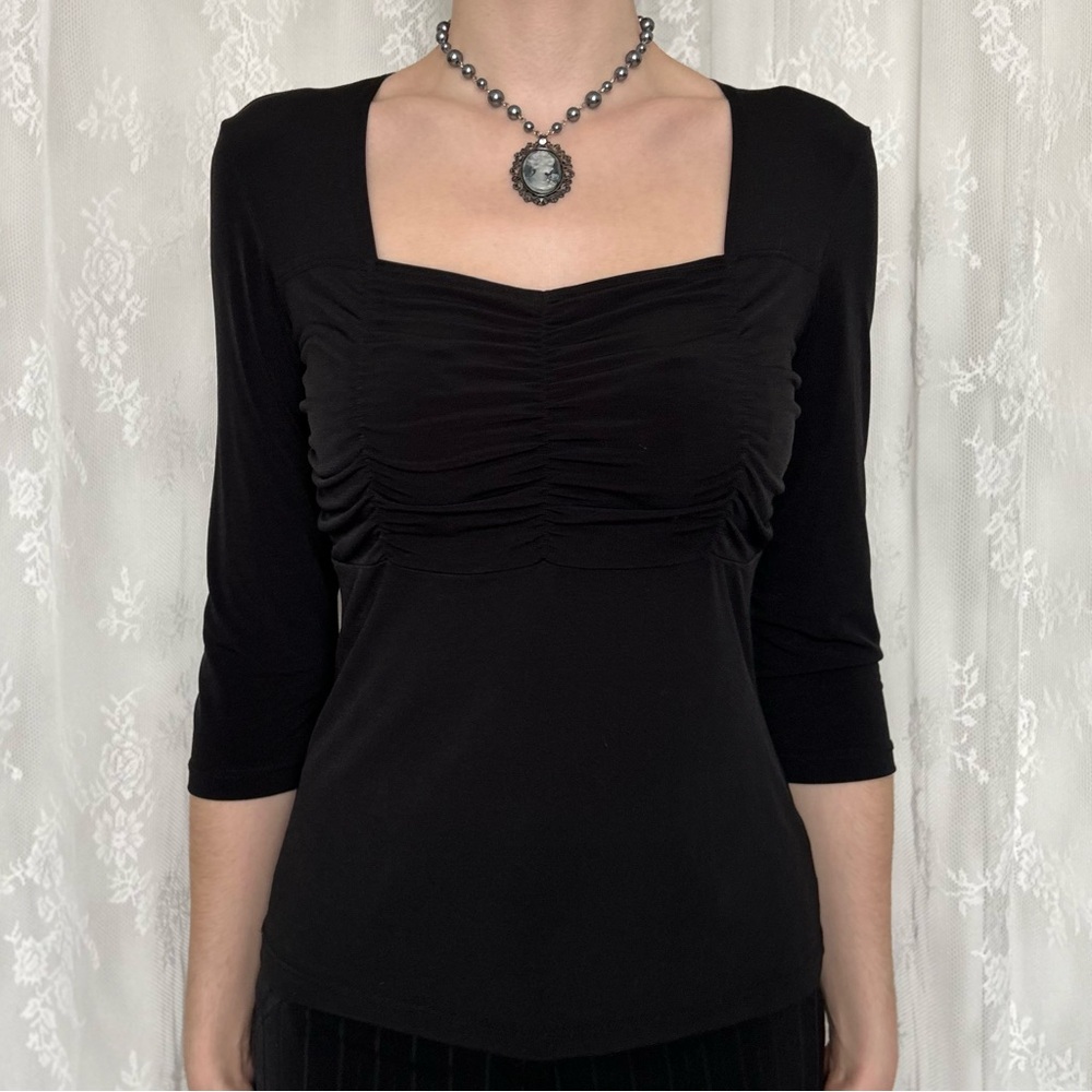 Vamp Whimsygoth Black Half Sleeve Blouse